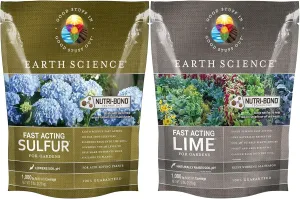 Earth Science Fast Acting Lime & Sulfur Bundle - Raise & Lower Soil pH for Improved Growth, Color & Nutrient Absorption, Long-Lasting Lawn Care, Calcium & Sulfur for Acid-Loving Plants, 5 lb Bags Each