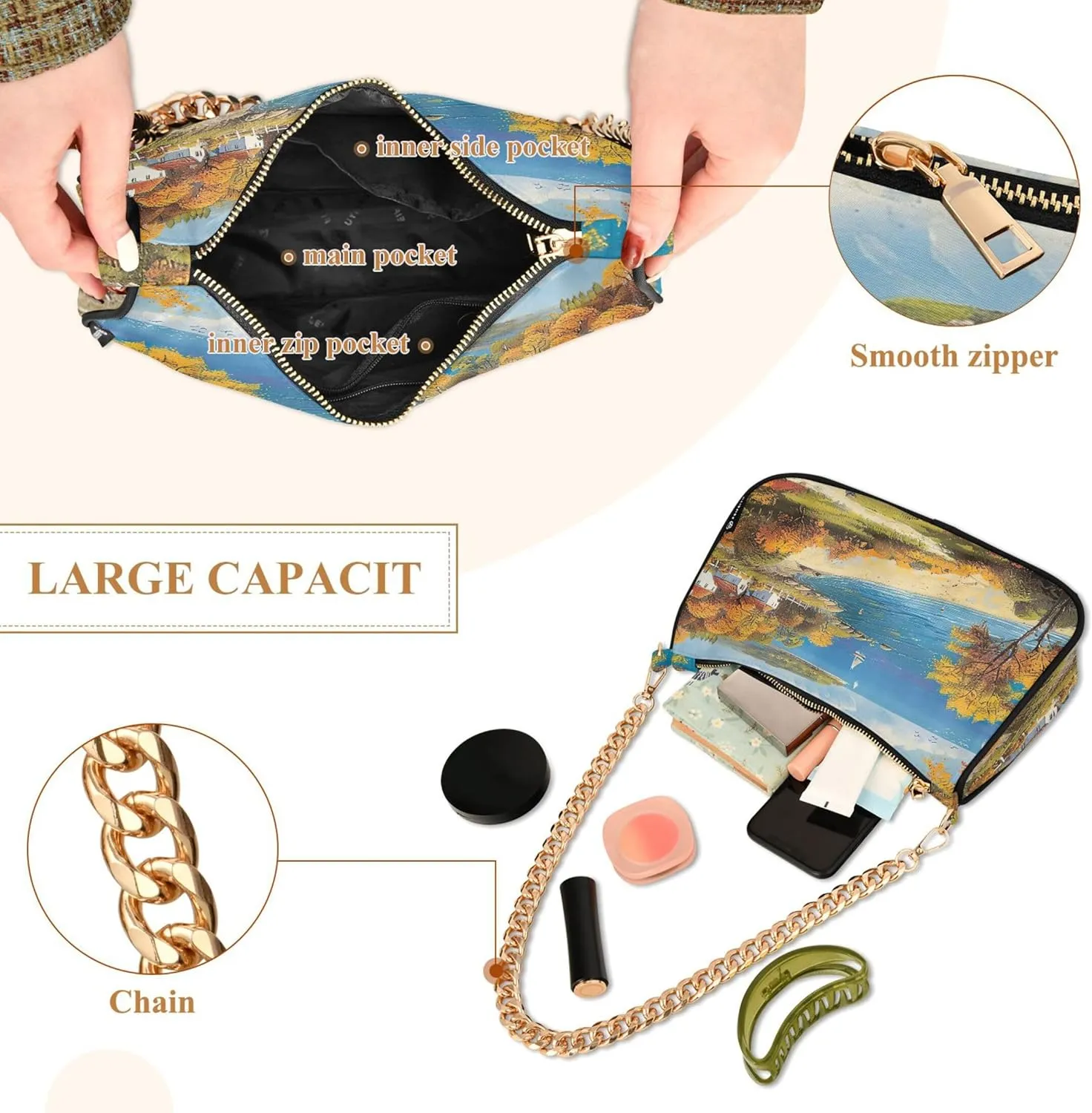 Easter Eggs Rabbit Meadow Cute Purses Women Hobo Party Purse Women Small Cute Handbags Cartoon Small Shoulder Bag