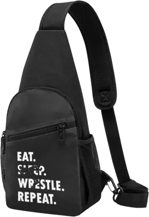 Eat Sleep Wrestle Repeat Wrestling Chest Pack Leisure Shoulder Crossbody Chest Bag