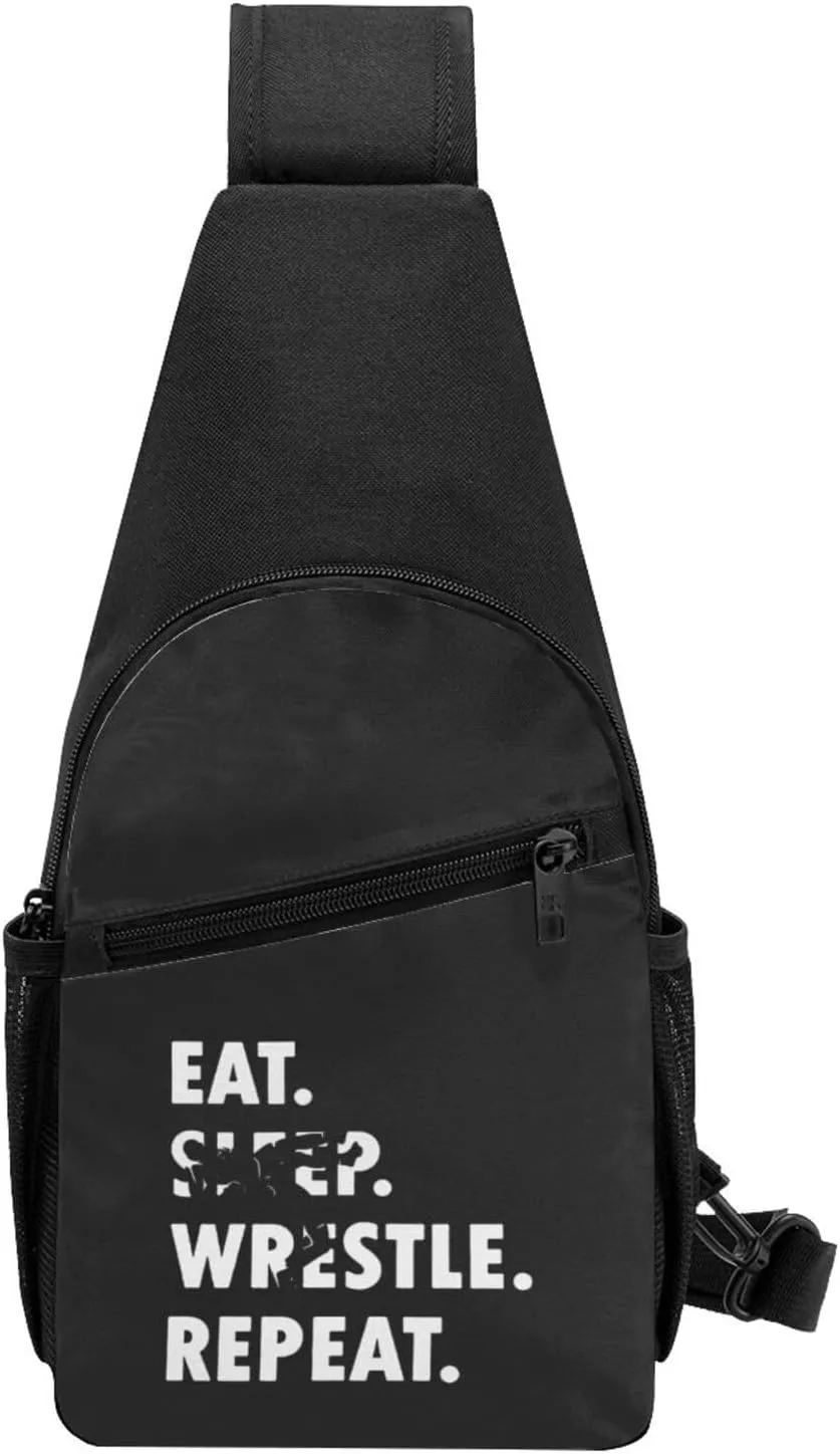 Eat Sleep Wrestle Repeat Wrestling Chest Pack Leisure Shoulder Crossbody Chest Bag