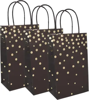 ECOHOLA Black and Gold Foil Paper Gift Bags with Black Handles, 25 Pieces Metallic Gold Foil Polka Dot for Presents, Retails, Christmas or New Year Party Favors, 9"x5.5"x3.2