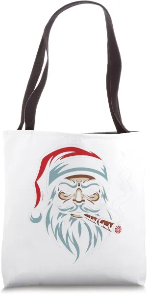 Edgy Santa Claus Cigar Christmas Tee - Holiday Attire Tote Bag
