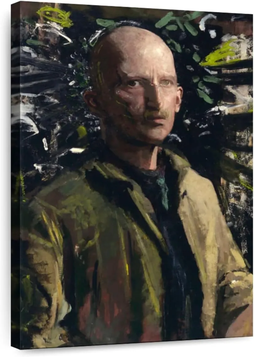 Elephant Stock - Abbott Handerson Thayer Self-portrait 1920 Wall Art - Vertical Canvas Wall Art - Living Room Wall Decor - Painting Male Portrait Canvas Art - Brown And Black Decor by Abbott Handerson Thayer - 30" x 45"