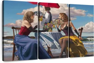 Elephant Stock - Cafe Oceanus Wall Art - Horizontal Multi Panel Canvas - 3 Piece Living Room Wall Decor - Painting People Multi Piece Wall Art - Gray And Brown Decor by Paul Kelley - 65" x 42"