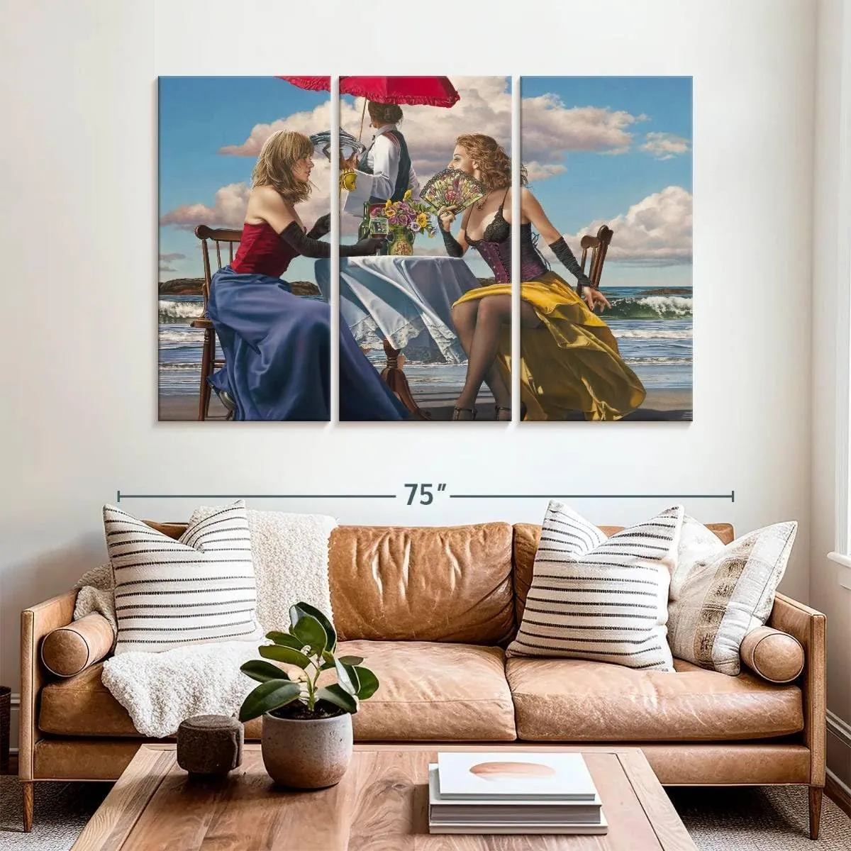 Elephant Stock - Cafe Oceanus Wall Art - Horizontal Multi Panel Canvas - 3 Piece Living Room Wall Decor - Painting People Multi Piece Wall Art - Gray And Brown Decor by Paul Kelley - 65" x 42"