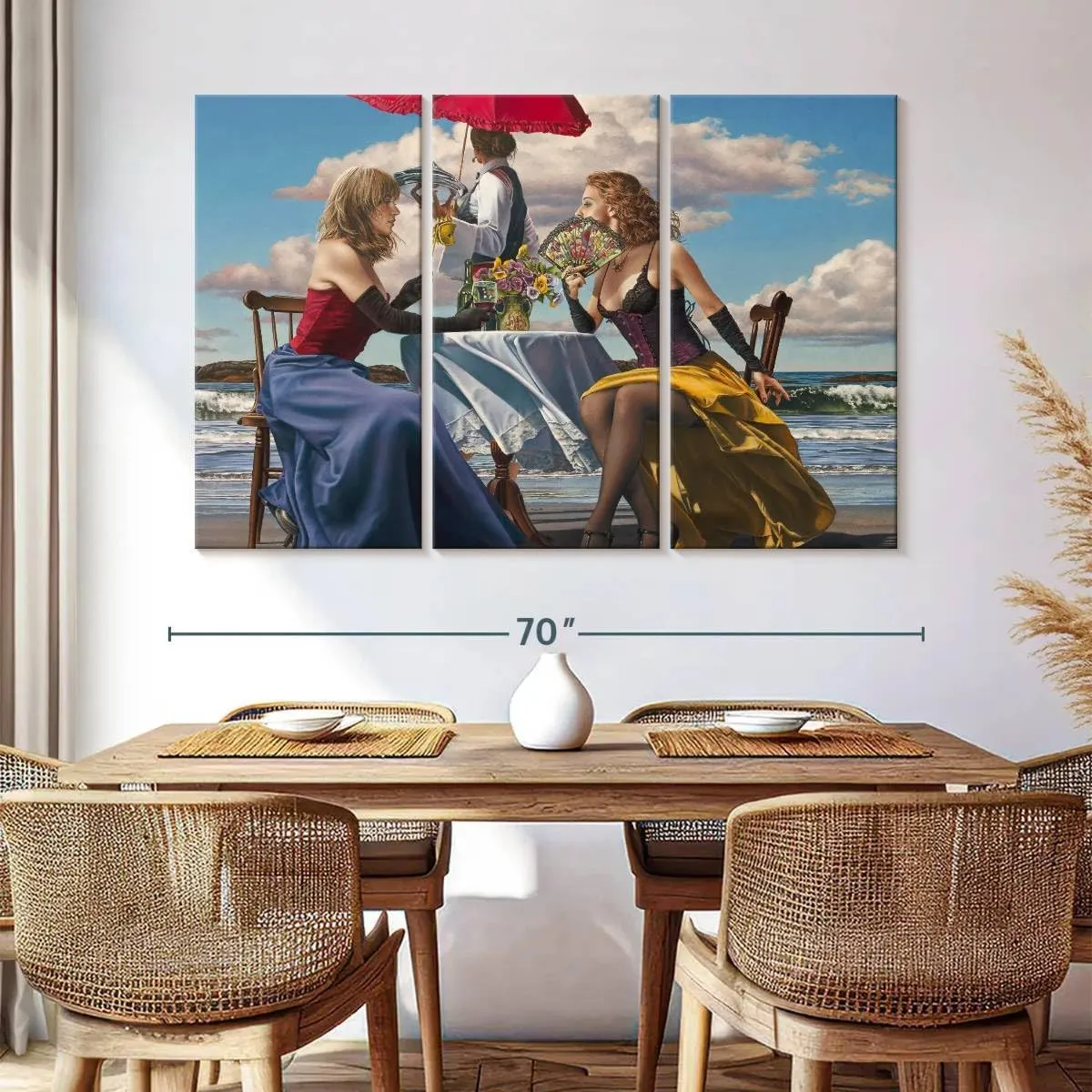 Elephant Stock - Cafe Oceanus Wall Art - Horizontal Multi Panel Canvas - 3 Piece Living Room Wall Decor - Painting People Multi Piece Wall Art - Gray And Brown Decor by Paul Kelley - 65" x 42"
