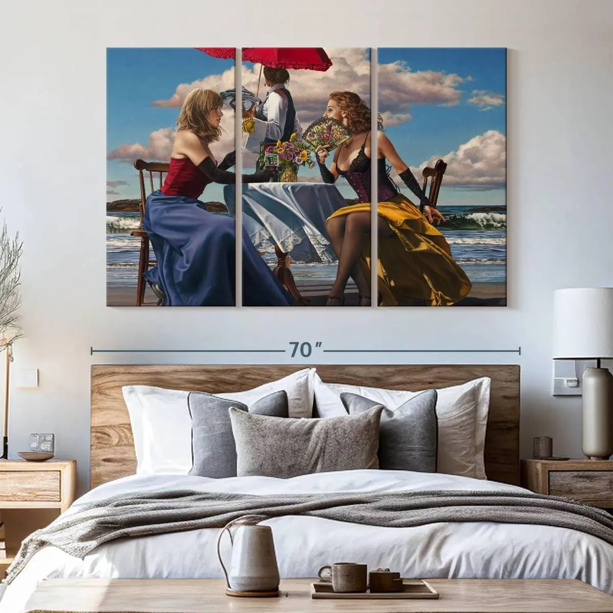 Elephant Stock - Cafe Oceanus Wall Art - Horizontal Multi Panel Canvas - 3 Piece Living Room Wall Decor - Painting People Multi Piece Wall Art - Gray And Brown Decor by Paul Kelley - 65" x 42"