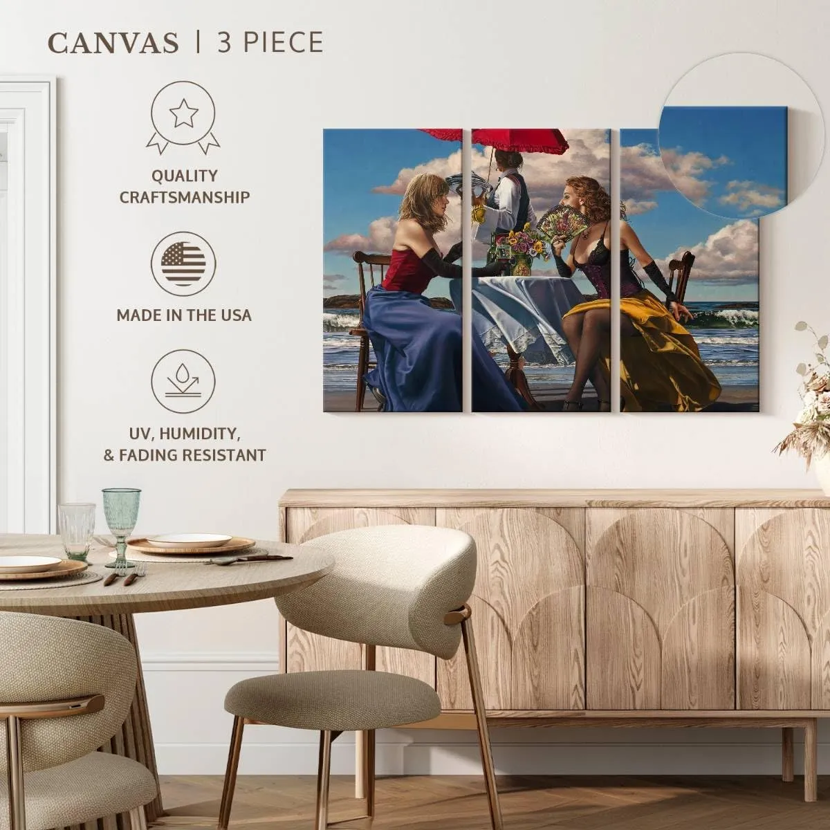 Elephant Stock - Cafe Oceanus Wall Art - Horizontal Multi Panel Canvas - 3 Piece Living Room Wall Decor - Painting People Multi Piece Wall Art - Gray And Brown Decor by Paul Kelley - 65" x 42"