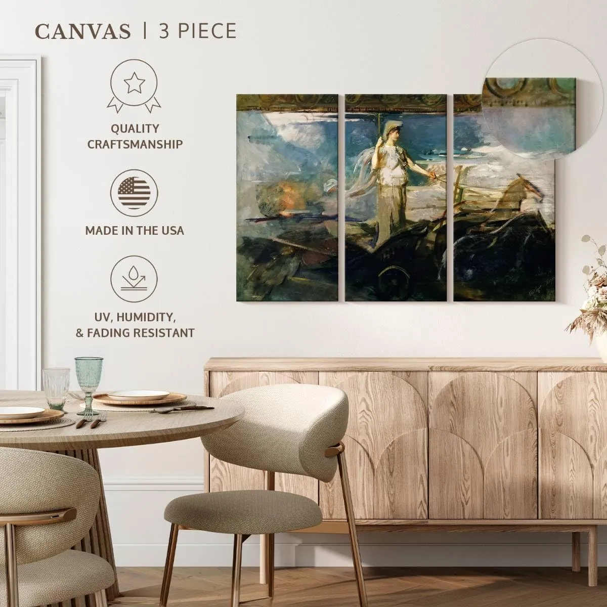 Elephant Stock - Minerva In A Chariot 1894 Wall Art - Horizontal Multi Panel Canvas - 3 Piece Living Room Wall Decor - Painting Mythical Figures Multi Piece Wall Art - Black And Gray Decor by Abbott Handerson Thayer - 23" x 14"
