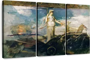 Elephant Stock - Minerva In A Chariot 1894 Wall Art - Horizontal Multi Panel Canvas - 3 Piece Living Room Wall Decor - Painting Mythical Figures Multi Piece Wall Art - Black And Gray Decor by Abbott Handerson Thayer - 23" x 14"