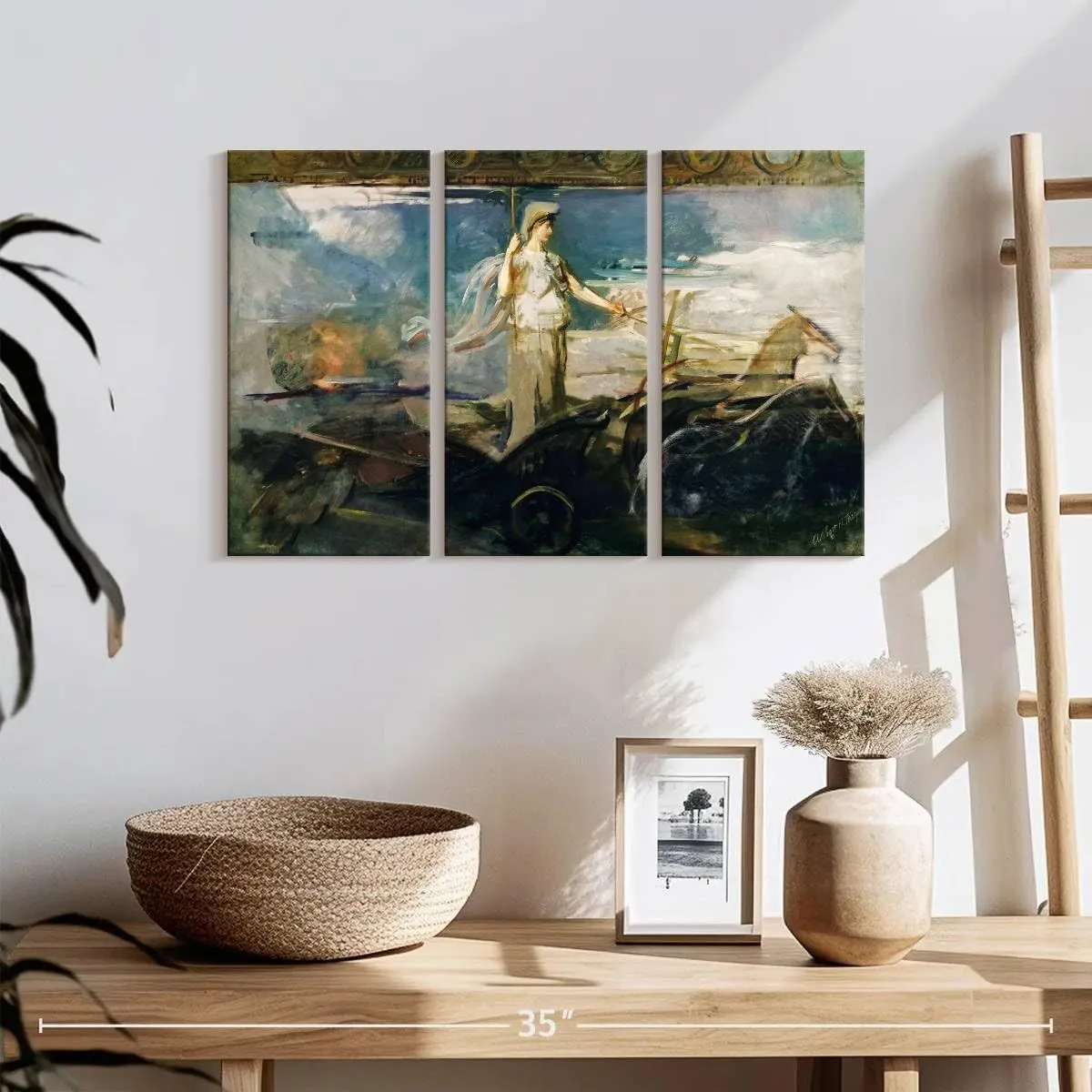 Elephant Stock - Minerva In A Chariot 1894 Wall Art - Horizontal Multi Panel Canvas - 3 Piece Living Room Wall Decor - Painting Mythical Figures Multi Piece Wall Art - Black And Gray Decor by Abbott Handerson Thayer - 23" x 14"