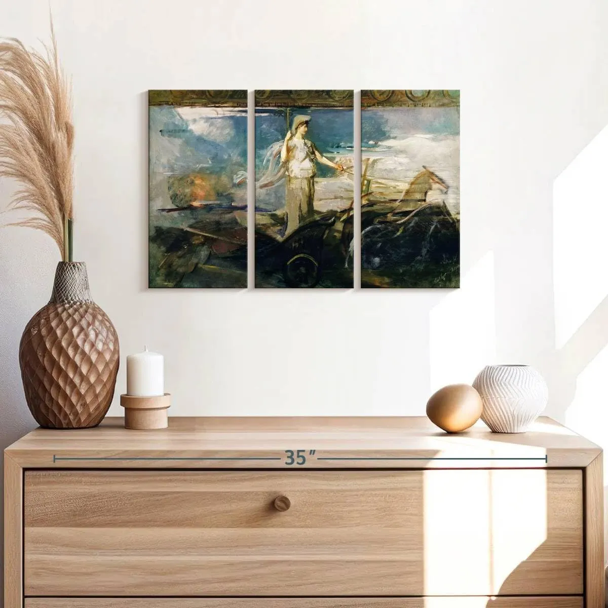 Elephant Stock - Minerva In A Chariot 1894 Wall Art - Horizontal Multi Panel Canvas - 3 Piece Living Room Wall Decor - Painting Mythical Figures Multi Piece Wall Art - Black And Gray Decor by Abbott Handerson Thayer - 23" x 14"