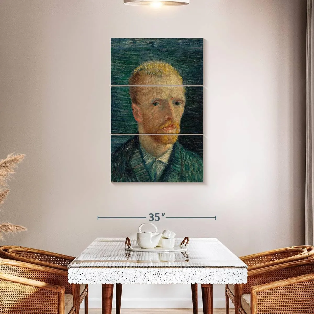 Elephant Stock - Self Portrait IV 1887 Wall Art - Vertical Multi Panel Canvas - 3 Piece Living Room Wall Decor - Painting Famous Artists Multi Piece Wall Art - Gray And Teal Decor by Vincent Van Gogh - 28" x 45"