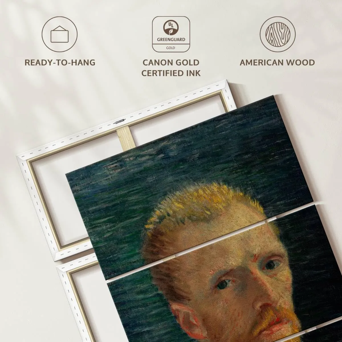 Elephant Stock - Self Portrait IV 1887 Wall Art - Vertical Multi Panel Canvas - 3 Piece Living Room Wall Decor - Painting Famous Artists Multi Piece Wall Art - Gray And Teal Decor by Vincent Van Gogh - 28" x 45"