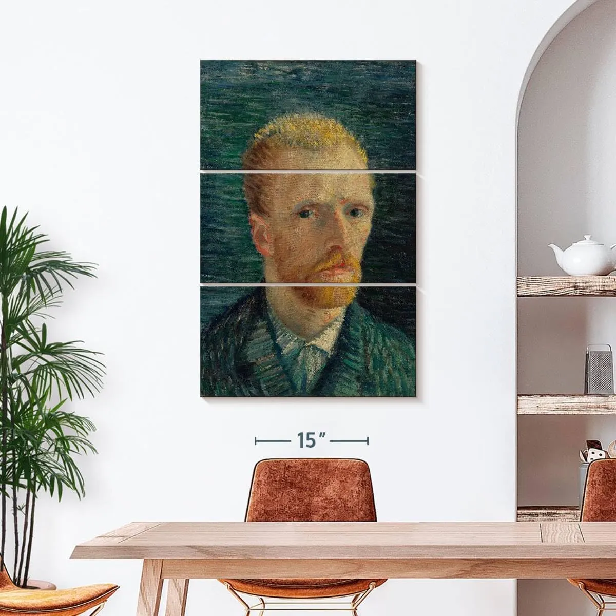 Elephant Stock - Self Portrait IV 1887 Wall Art - Vertical Multi Panel Canvas - 3 Piece Living Room Wall Decor - Painting Famous Artists Multi Piece Wall Art - Gray And Teal Decor by Vincent Van Gogh - 28" x 45"