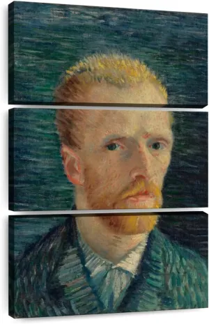Elephant Stock - Self Portrait IV 1887 Wall Art - Vertical Multi Panel Canvas - 3 Piece Living Room Wall Decor - Painting Famous Artists Multi Piece Wall Art - Gray And Teal Decor by Vincent Van Gogh - 28" x 45"