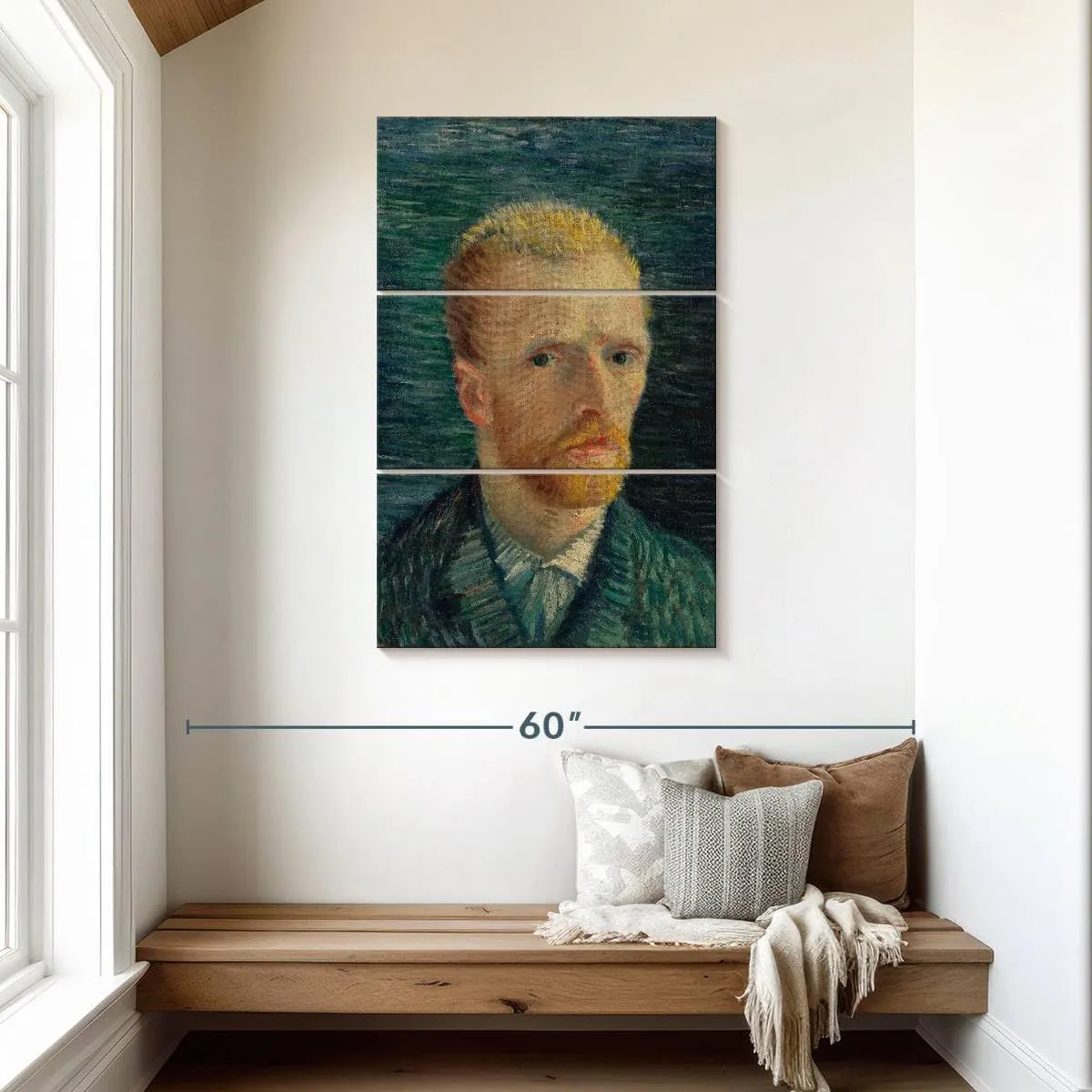 Elephant Stock - Self Portrait IV 1887 Wall Art - Vertical Multi Panel Canvas - 3 Piece Living Room Wall Decor - Painting Famous Artists Multi Piece Wall Art - Gray And Teal Decor by Vincent Van Gogh - 28" x 45"