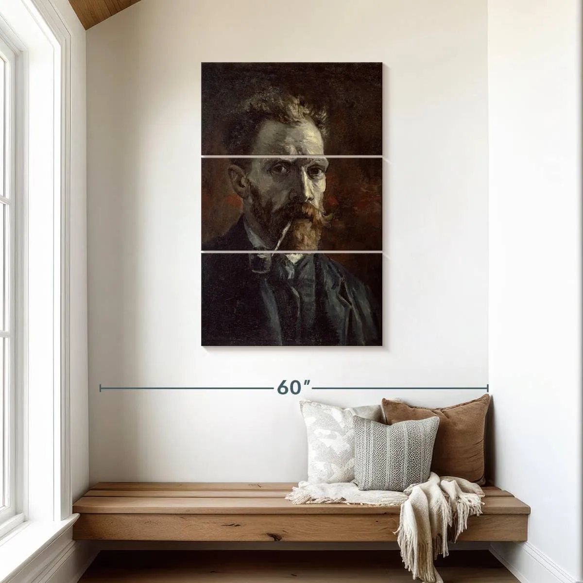 Elephant Stock - Self-portrait With Pipe Wall Art - Vertical Multi Panel Canvas - 3 Piece Living Room Wall Decor - Painting Famous Artists Multi Piece Wall Art - Brown And Black Decor by Vincent Van Gogh - 28" x 45"