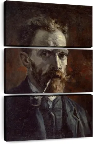 Elephant Stock - Self-portrait With Pipe Wall Art - Vertical Multi Panel Canvas - 3 Piece Living Room Wall Decor - Painting Famous Artists Multi Piece Wall Art - Brown And Black Decor by Vincent Van Gogh - 28" x 45"