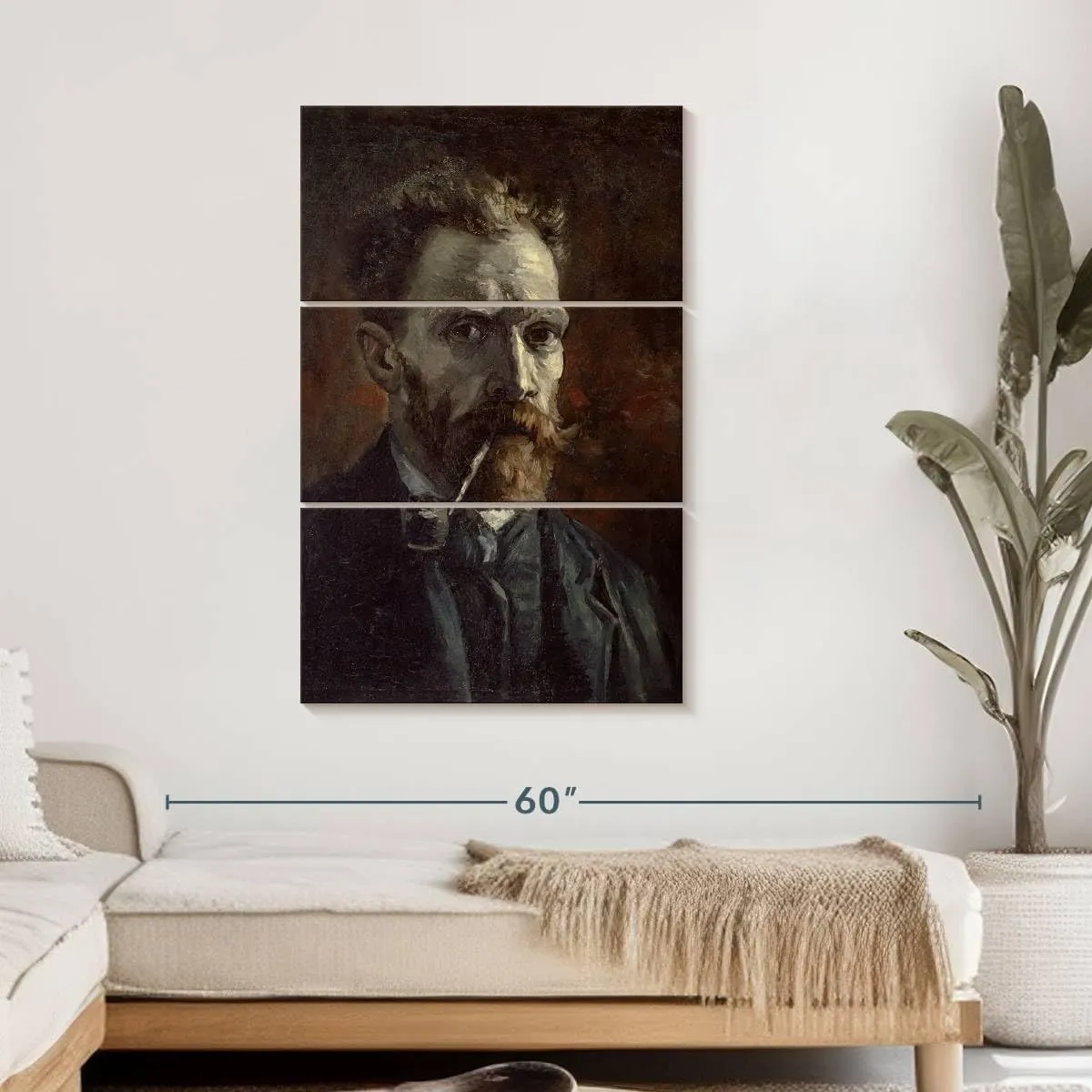 Elephant Stock - Self-portrait With Pipe Wall Art - Vertical Multi Panel Canvas - 3 Piece Living Room Wall Decor - Painting Famous Artists Multi Piece Wall Art - Brown And Black Decor by Vincent Van Gogh - 28" x 45"