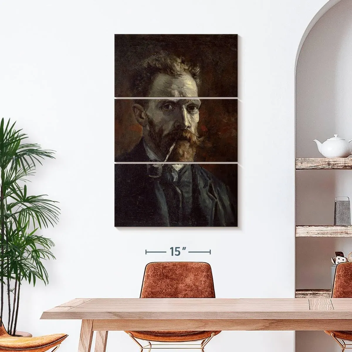 Elephant Stock - Self-portrait With Pipe Wall Art - Vertical Multi Panel Canvas - 3 Piece Living Room Wall Decor - Painting Famous Artists Multi Piece Wall Art - Brown And Black Decor by Vincent Van Gogh - 28" x 45"