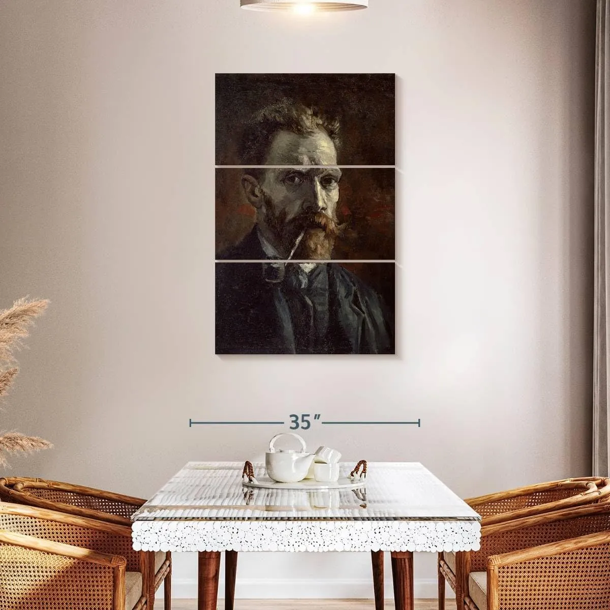 Elephant Stock - Self-portrait With Pipe Wall Art - Vertical Multi Panel Canvas - 3 Piece Living Room Wall Decor - Painting Famous Artists Multi Piece Wall Art - Brown And Black Decor by Vincent Van Gogh - 28" x 45"