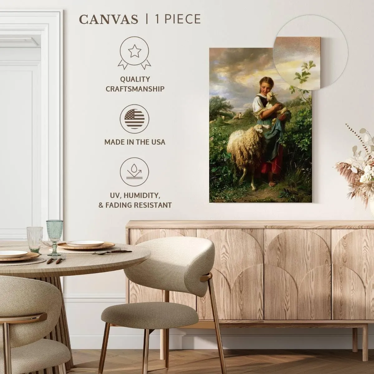 Elephant Stock - The Little Shepherdess 1866 Wall Art - Vertical Canvas Wall Art - Living Room Wall Decor - Painting Child Portraits Canvas Art - Beige And Yellow Decor by Johann Baptist Hofner - 34" x 51"