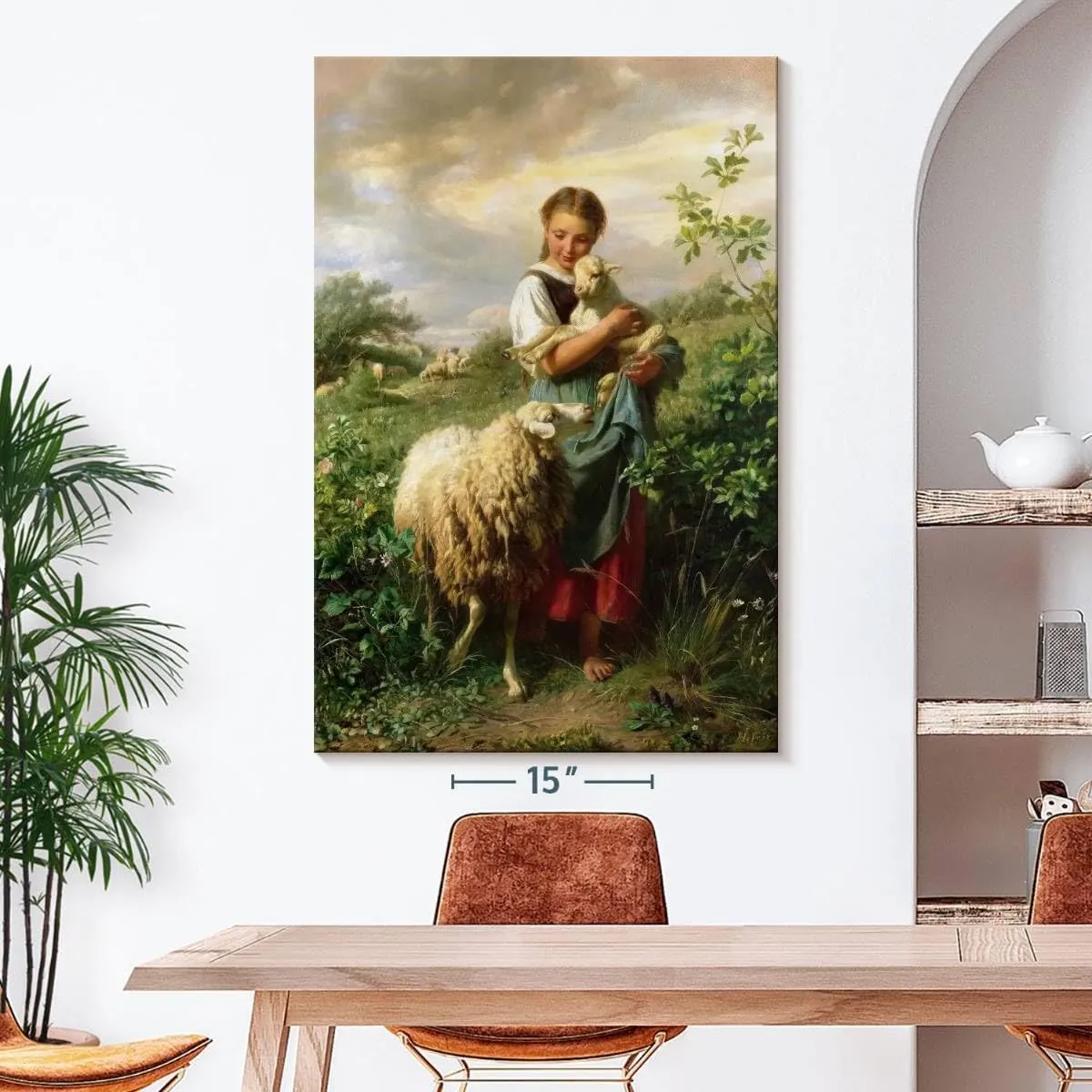 Elephant Stock - The Little Shepherdess 1866 Wall Art - Vertical Canvas Wall Art - Living Room Wall Decor - Painting Child Portraits Canvas Art - Beige And Yellow Decor by Johann Baptist Hofner - 34" x 51"