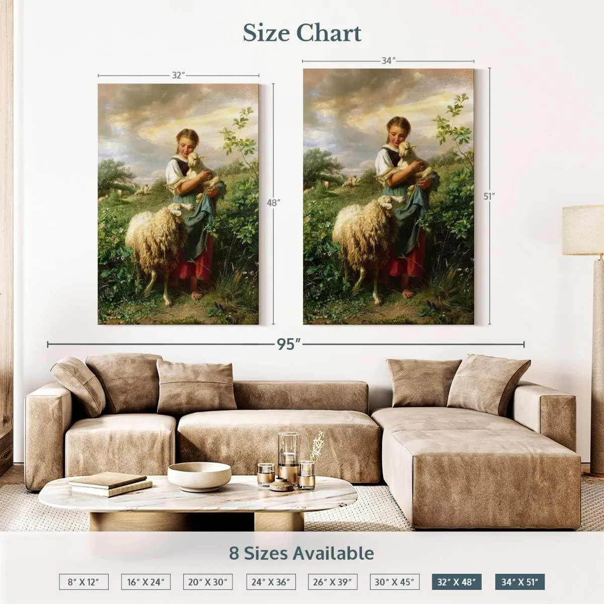 Elephant Stock - The Little Shepherdess 1866 Wall Art - Vertical Canvas Wall Art - Living Room Wall Decor - Painting Child Portraits Canvas Art - Beige And Yellow Decor by Johann Baptist Hofner - 34" x 51"