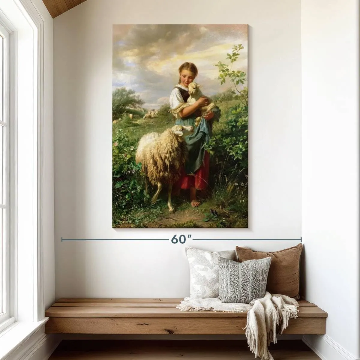 Elephant Stock - The Little Shepherdess 1866 Wall Art - Vertical Canvas Wall Art - Living Room Wall Decor - Painting Child Portraits Canvas Art - Beige And Yellow Decor by Johann Baptist Hofner - 34" x 51"