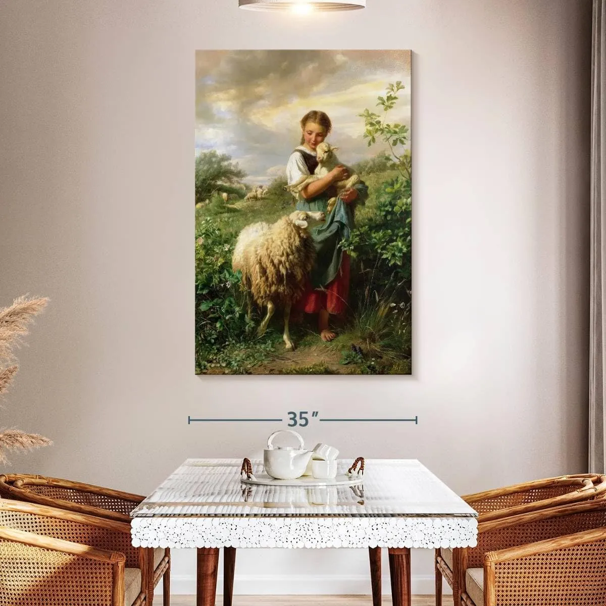 Elephant Stock - The Little Shepherdess 1866 Wall Art - Vertical Canvas Wall Art - Living Room Wall Decor - Painting Child Portraits Canvas Art - Beige And Yellow Decor by Johann Baptist Hofner - 34" x 51"