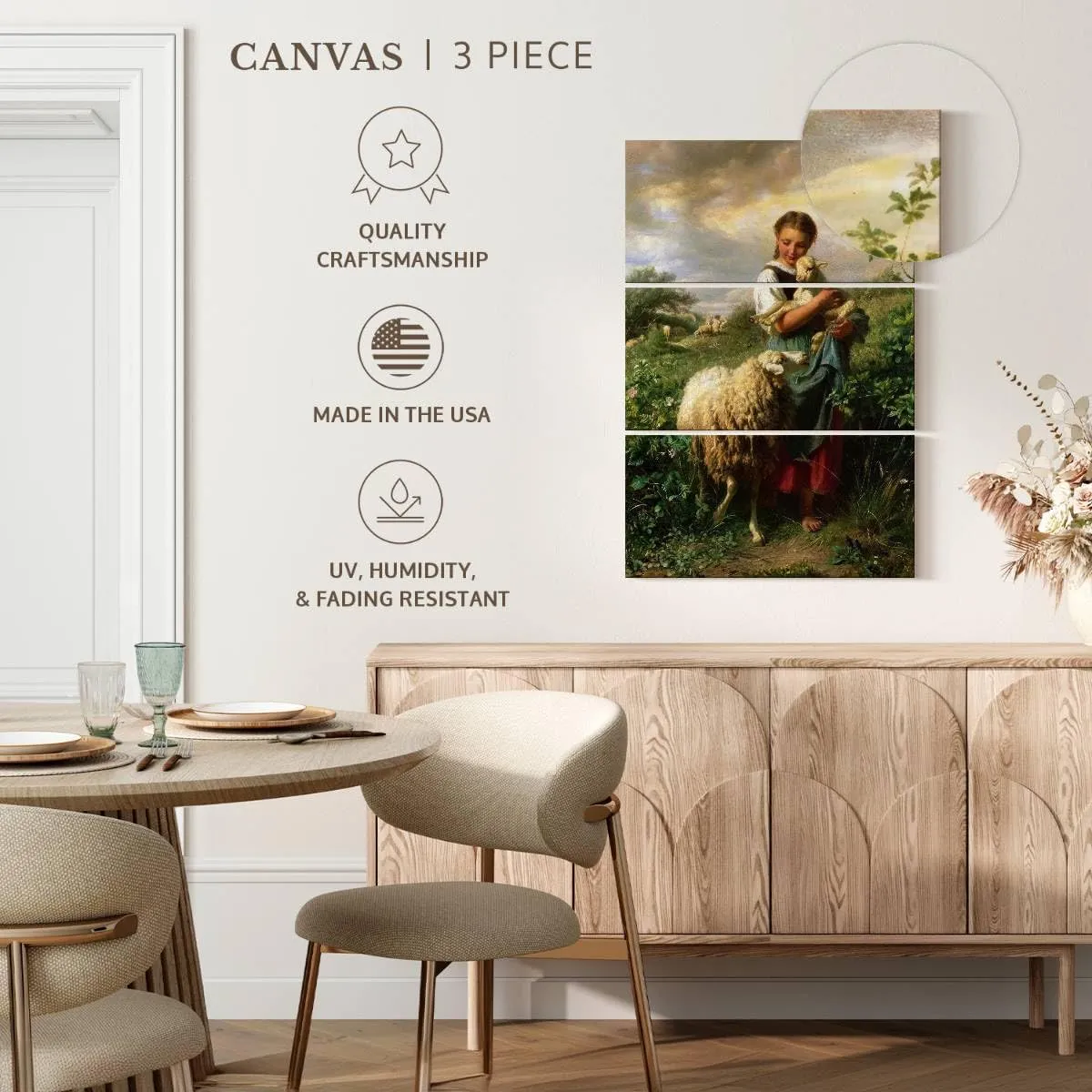Elephant Stock - The Little Shepherdess 1866 Wall Art - Vertical Multi Panel Canvas - 3 Piece Living Room Wall Decor - Painting Child Portraits Multi Piece Wall Art - Beige And Yellow Decor by Johann Baptist Hofner - 48" x 74"
