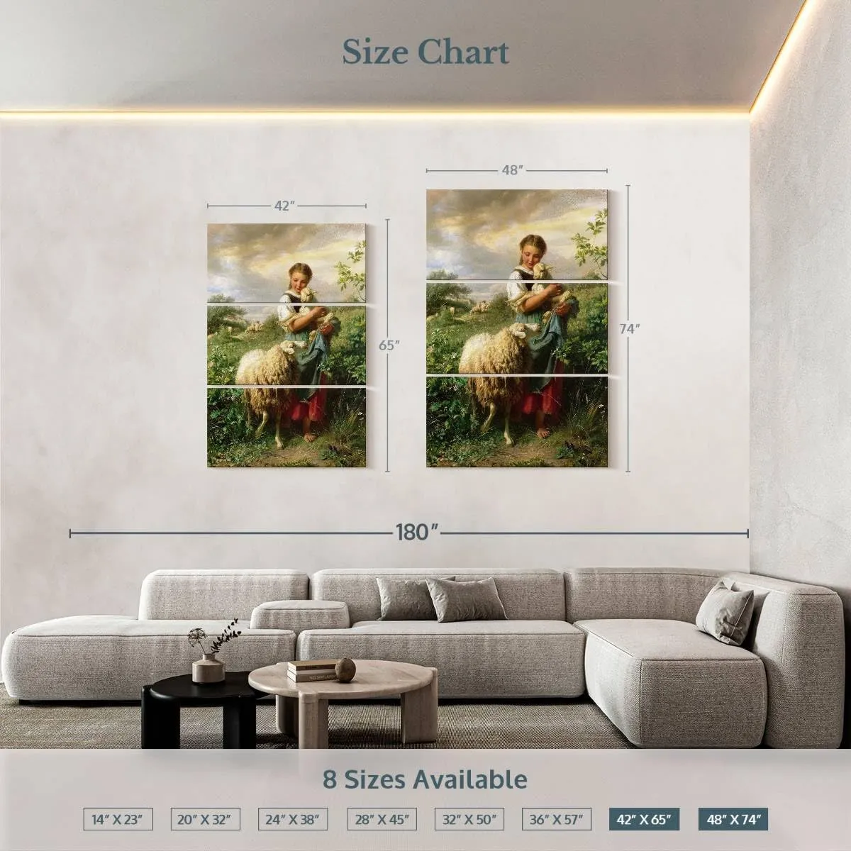 Elephant Stock - The Little Shepherdess 1866 Wall Art - Vertical Multi Panel Canvas - 3 Piece Living Room Wall Decor - Painting Child Portraits Multi Piece Wall Art - Beige And Yellow Decor by Johann Baptist Hofner - 48" x 74"
