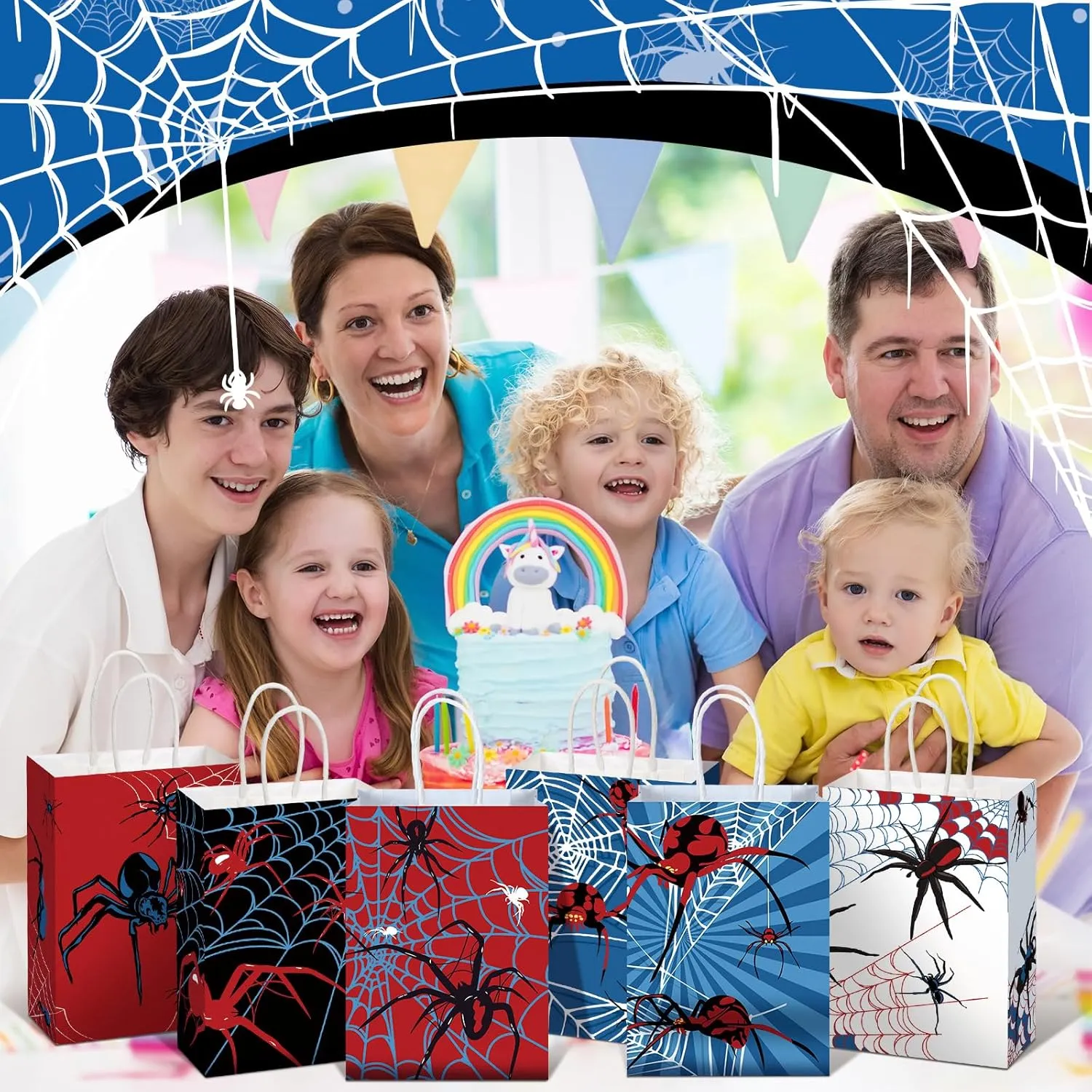 Epakh 24 Pcs Spider Party Favors Bags with Handles Spider Birthday Party Decorations Double Sided Goodie Candy Bags (Class Spider)