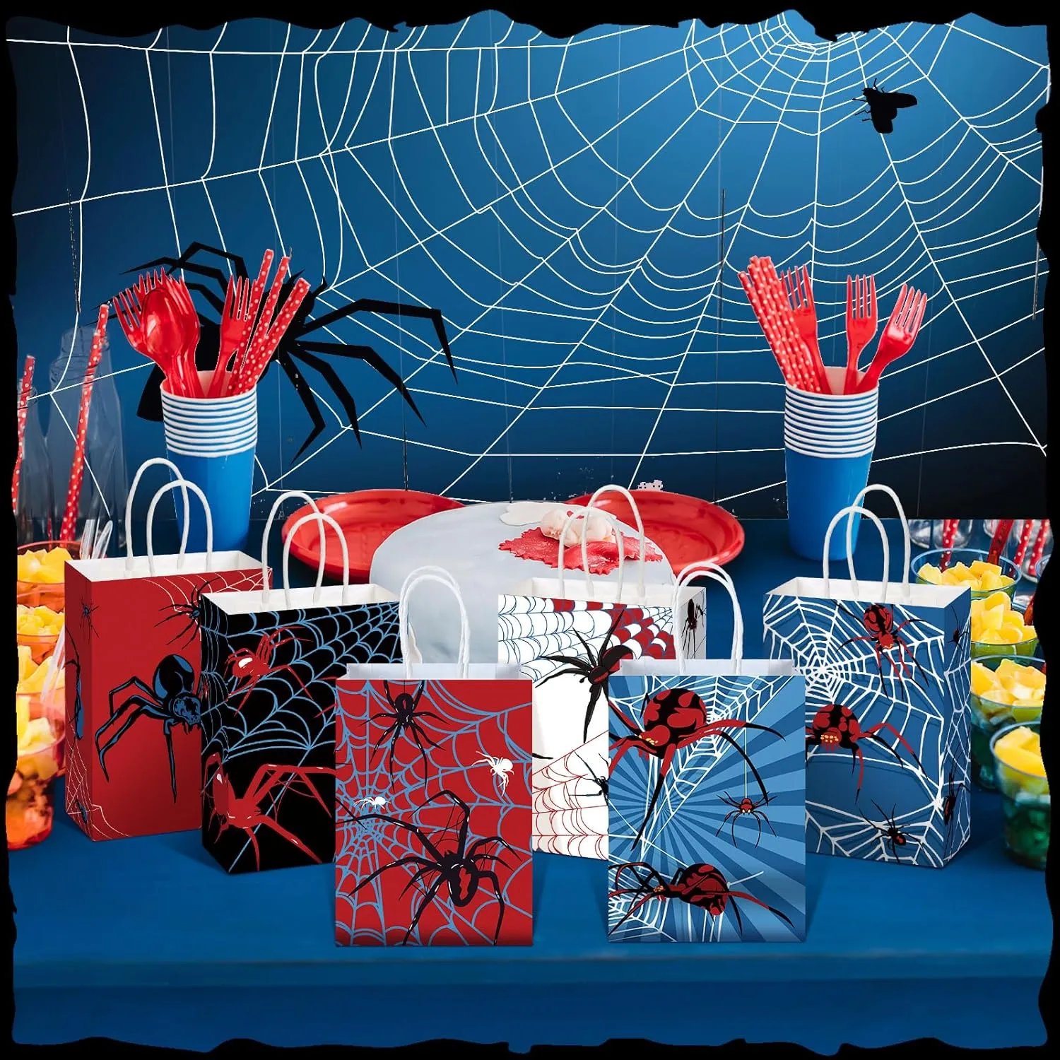 Epakh 24 Pcs Spider Party Favors Bags with Handles Spider Birthday Party Decorations Double Sided Goodie Candy Bags (Class Spider)