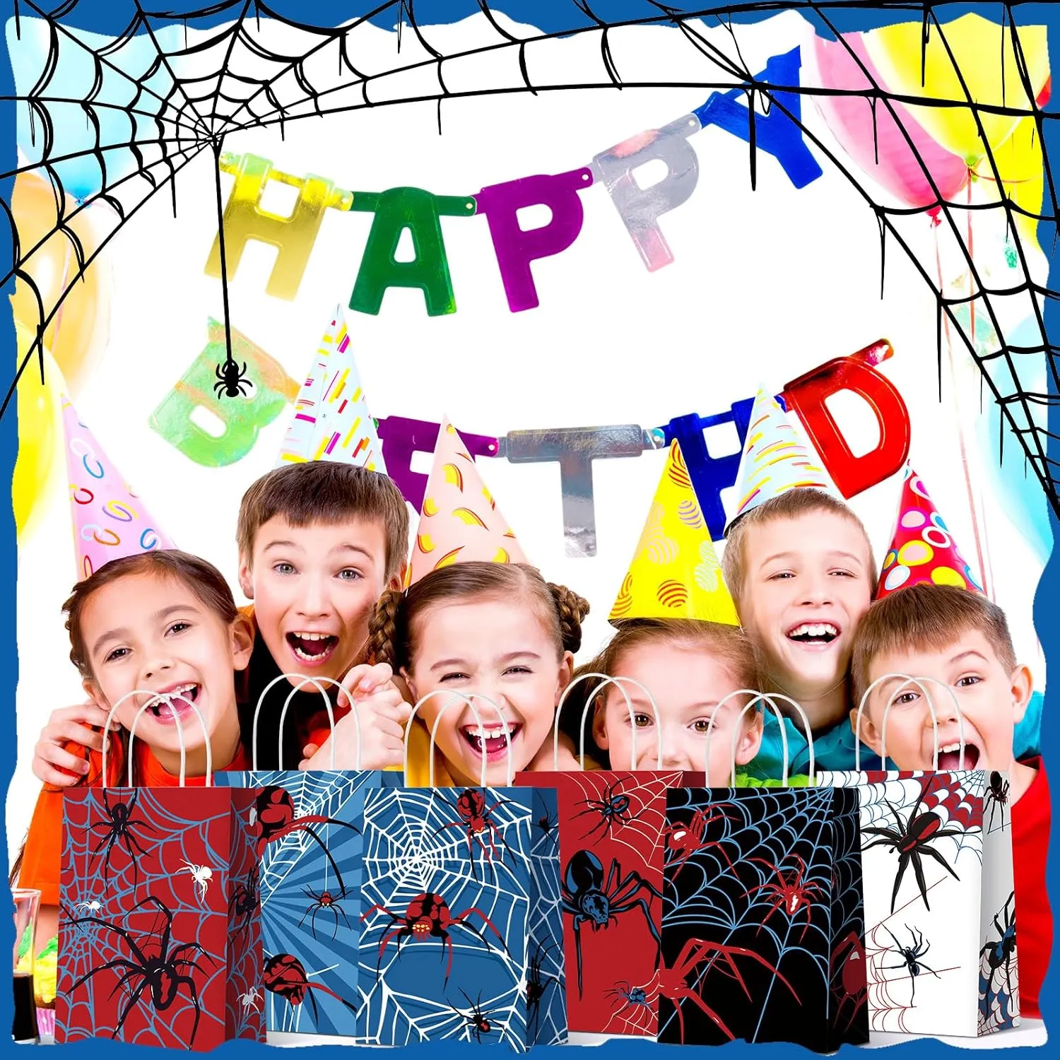 Epakh 24 Pcs Spider Party Favors Bags with Handles Spider Birthday Party Decorations Double Sided Goodie Candy Bags (Class Spider)