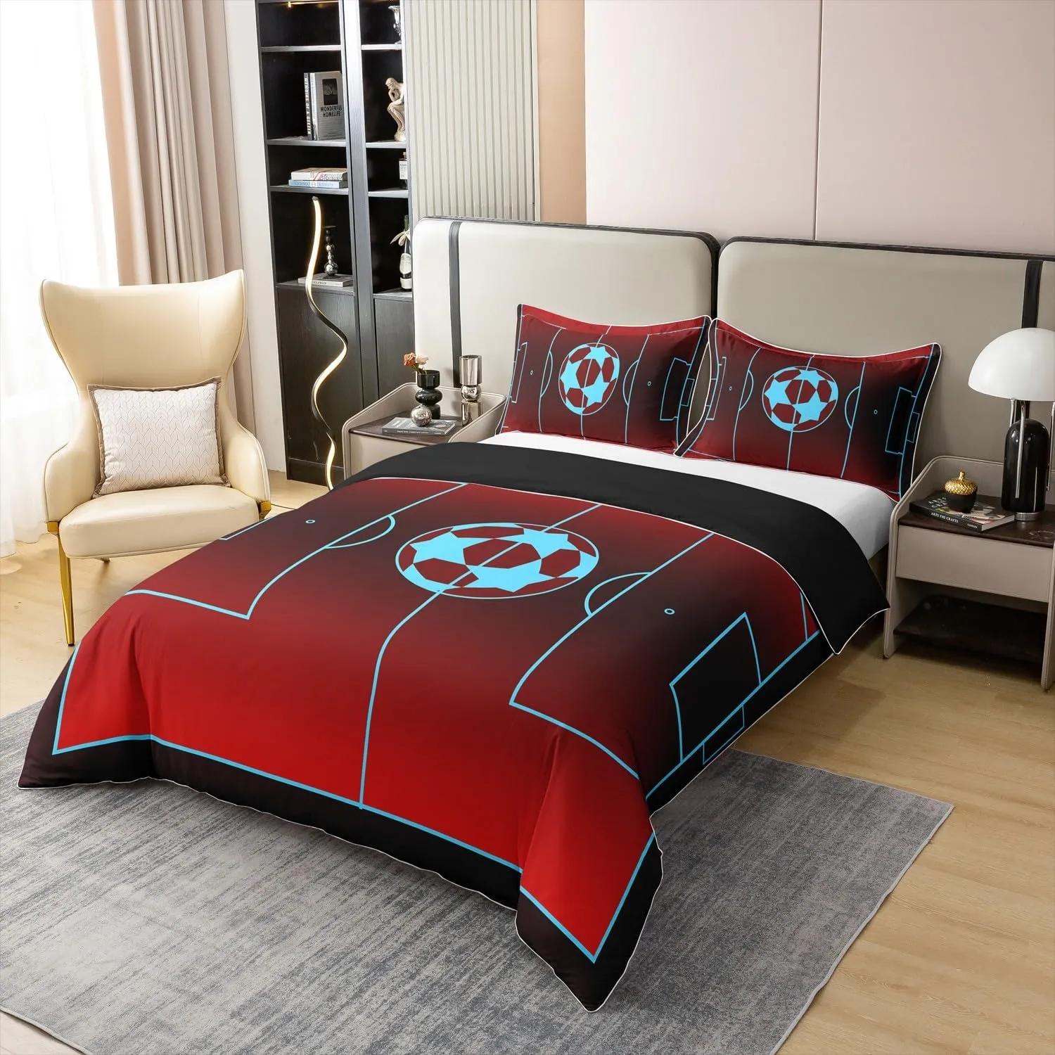 Erosebridal Football 100% Natural Cotton Comforter Cover Twin,American Football Field Duvet Cover,Soccer Sports Bedding Set for Kids Boys Teens,Soccer Player Fans Bed Set,Soft Warm Red Blue
