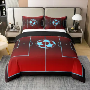 Erosebridal Football 100% Natural Cotton Comforter Cover Twin,American Football Field Duvet Cover,Soccer Sports Bedding Set for Kids Boys Teens,Soccer Player Fans Bed Set,Soft Warm Red Blue