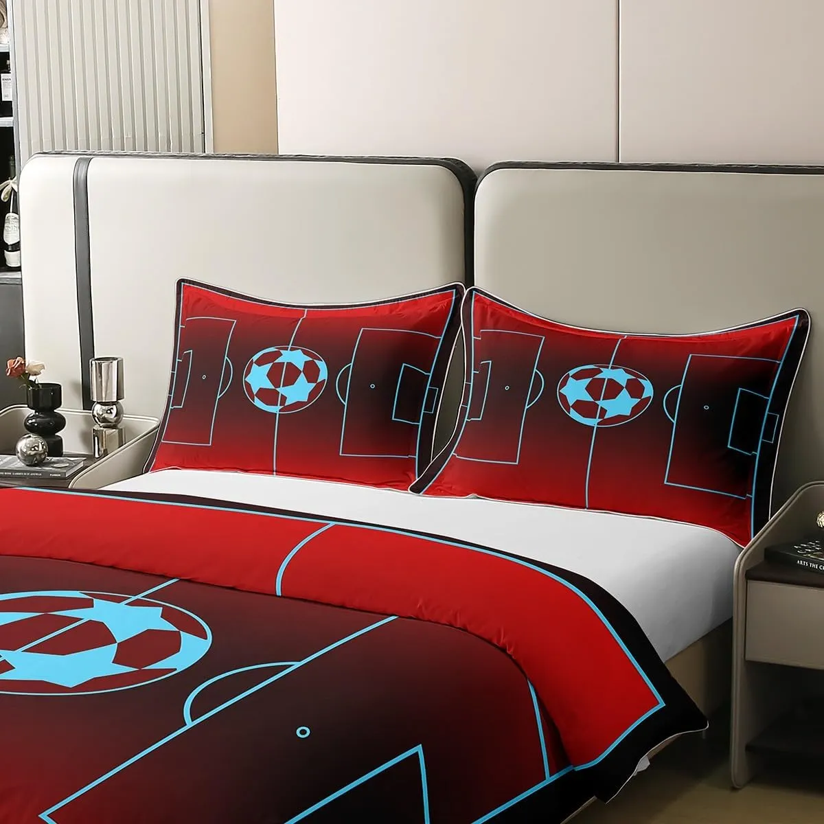 Erosebridal Football 100% Natural Cotton Comforter Cover Twin,American Football Field Duvet Cover,Soccer Sports Bedding Set for Kids Boys Teens,Soccer Player Fans Bed Set,Soft Warm Red Blue