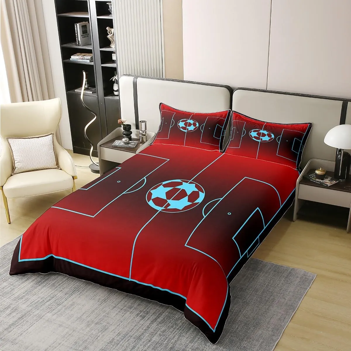 Erosebridal Football 100% Natural Cotton Comforter Cover Twin,American Football Field Duvet Cover,Soccer Sports Bedding Set for Kids Boys Teens,Soccer Player Fans Bed Set,Soft Warm Red Blue