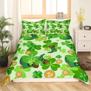 Erosebridal Happy St. Patrick's Day Duvet Cover Toddler Lucky Four Leaf Clover Design Bedding Set for Kids Boys Girls,Green Boots Comforter Cover Nature Botanical Bedding Collection