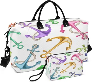 Exnundod Women Weekender Bags Colorful Cartoon Sea Anchors Gym Bags Carry On Overnight Duffle Large Duffle Tote Hospital Bag for Business Trip, Yoga