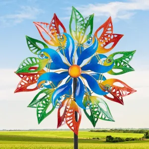 Extra Large Wind Spinners Outdoor, Metal Green Leaf Wind Sculpture Yard Art Decor, Windmill for Yard, Garden, Patio, Lawn and Courtyard 84 * 24 Inches