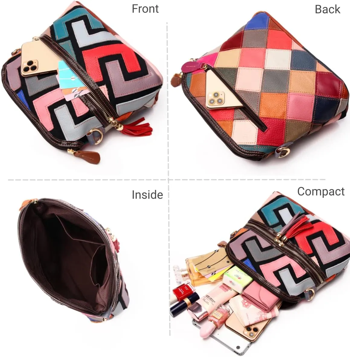 Eysee Crossbody Bag Women Multicolor, Leather Handbag Colorful Purses (Multicolour5)