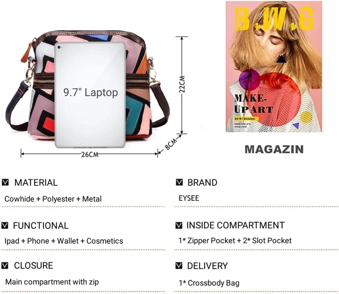 Eysee Crossbody Bag Women Multicolor, Leather Handbag Colorful Purses (Multicolour5)