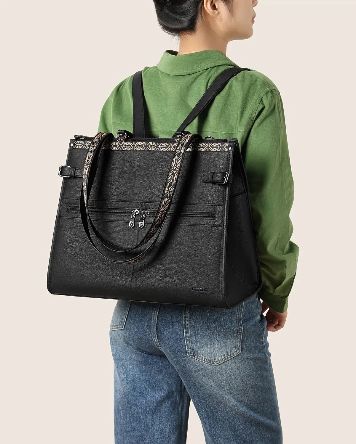 FADEON Laptop Bag for Women Designer PU Leather Large Tote Bags Packpack Purses with 15.6 Laptop Compartment Shoulder Handbag