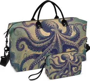 Fantasy Painting Octopus Travel Bag Duffel Makeup Bag Set of 2, Prints Small Gym Bag Weekender Bag