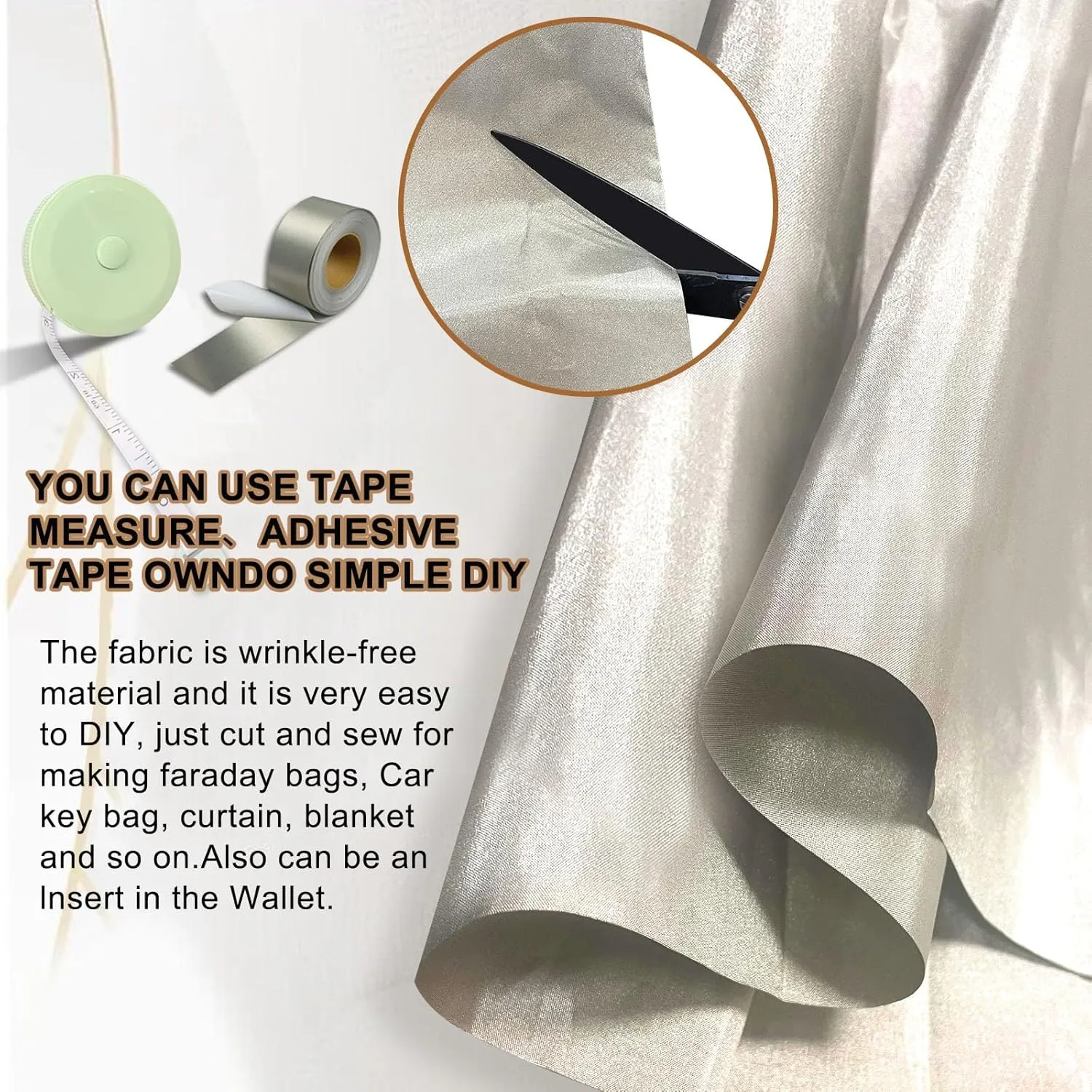 Faraday Fabric 43" W×39" L(Big 1 Yards) 1.18" W×314" L Faraday Tape, Faraday Military Grade Conductive Material