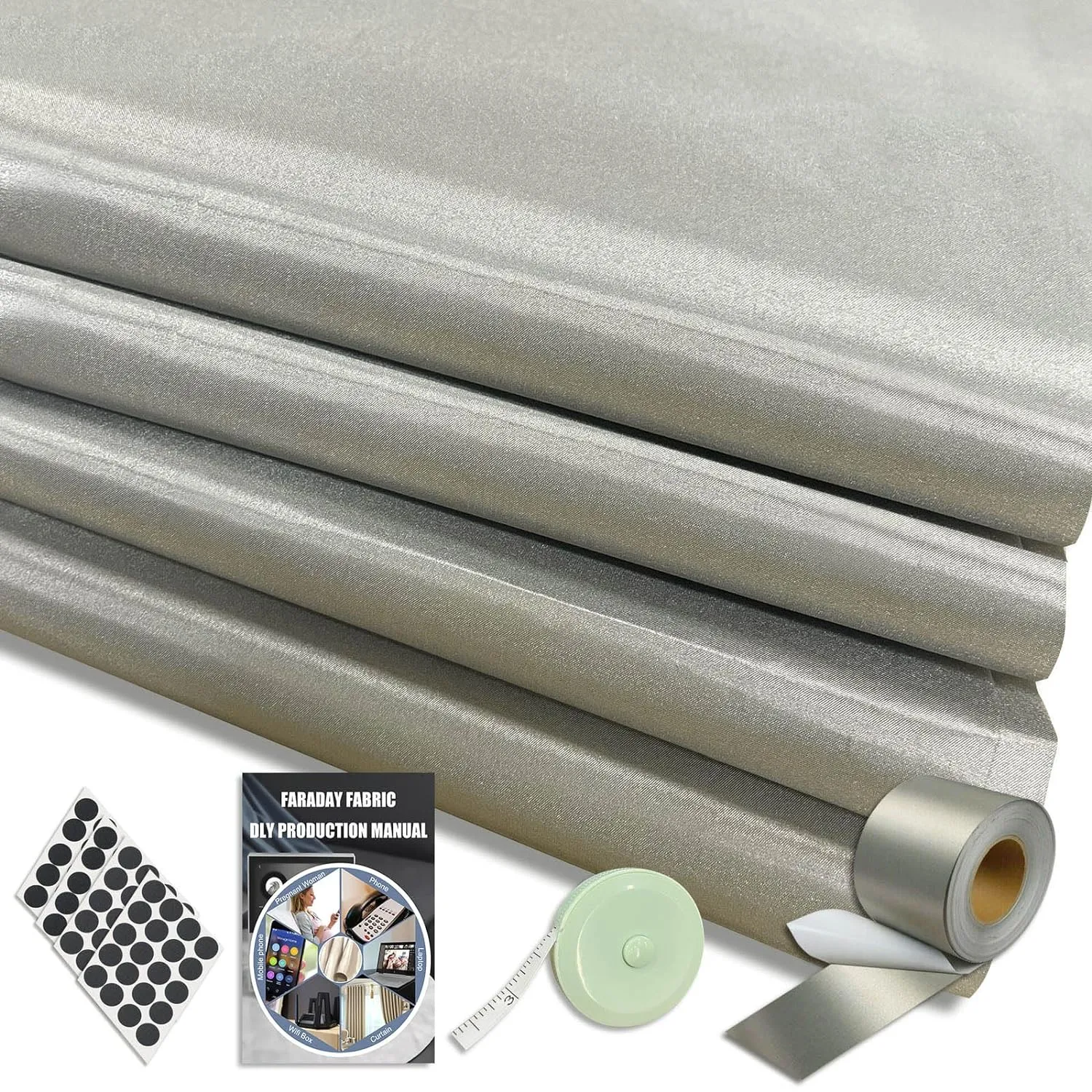 Faraday Fabric 43" W×39" L(Big 1 Yards) 1.18" W×314" L Faraday Tape, Faraday Military Grade Conductive Material