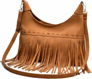 Fashion Fringe Hobo Bag for Women Hippie Western Purse Vegan Suede Crossbody Bags Tassel Shoulder Purses
